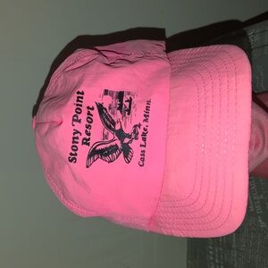 Vtg Stony Point Resort Cass Lake, Minn Printed Logo Snapback Hat Cap Neon Pink